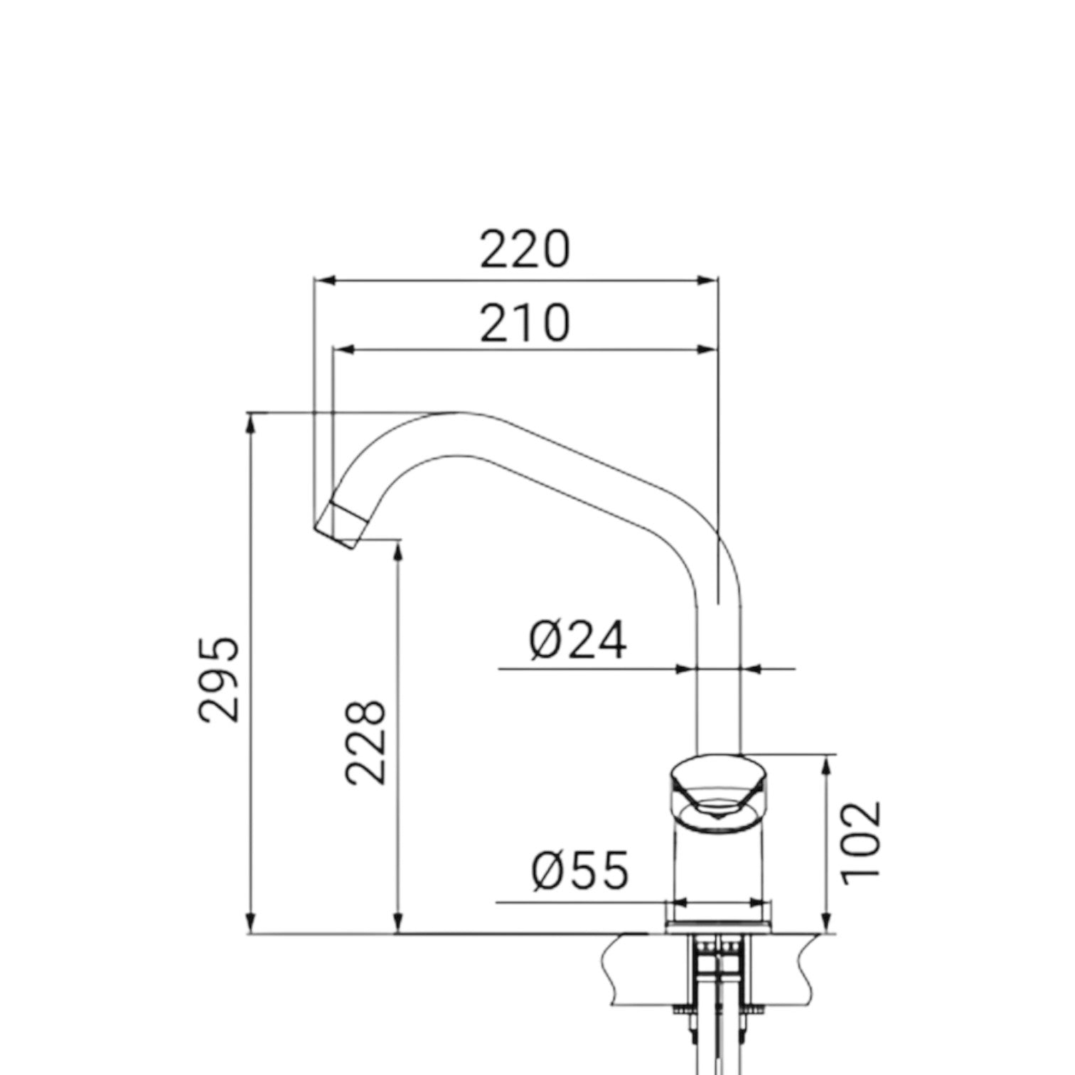 Miscelatore per cucina in ottone cromato, canna a ponte