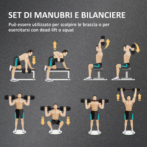Set 2 Manubri Antiscivolo con 16 Dischi Pesi da 30 kg  totali e Connettore in Acciaio HDPE e Sabbia Nero