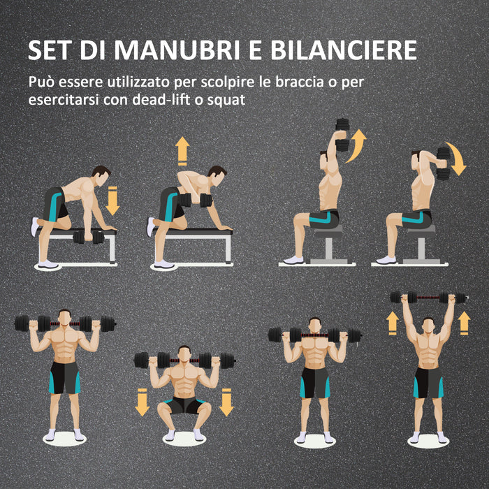 Set 2 Manubri Antiscivolo con 16 Dischi Pesi da 30 kg  totali e Connettore in Acciaio HDPE e Sabbia Nero