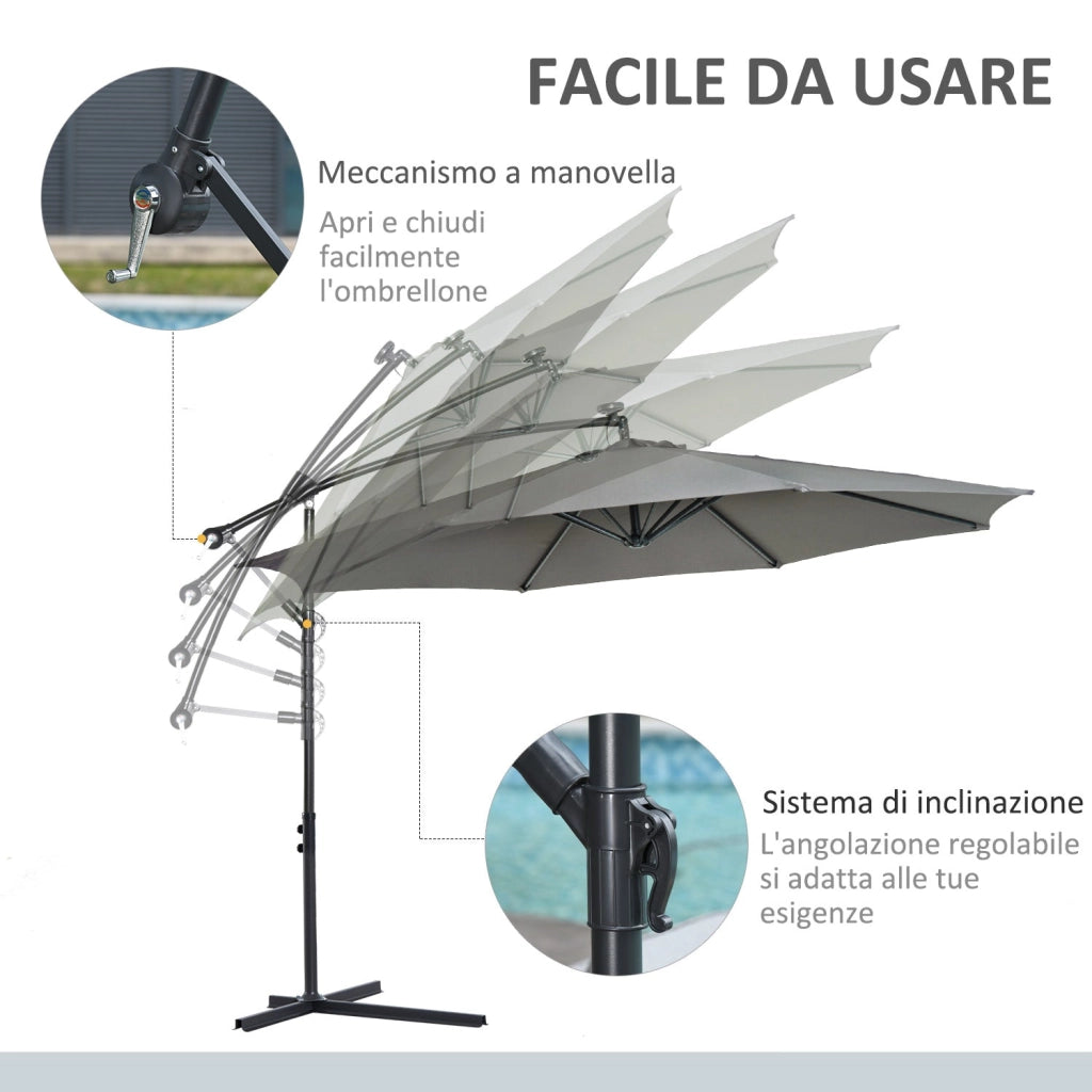 Ombrellone da Giardino Decentrato Ø300x250 cm in Acciaio e Poliestere Grigio