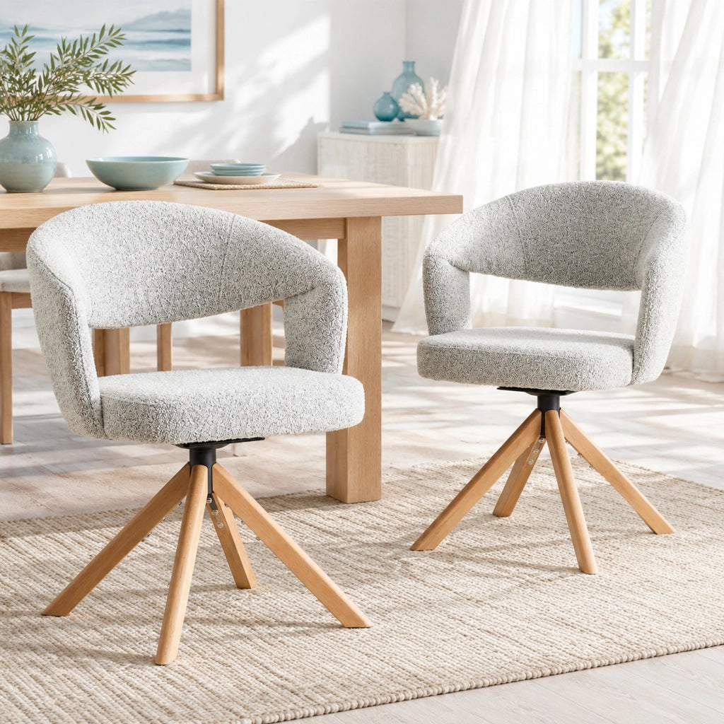 Set di 2 sedie girevoli 360° in tessuto grigio chiaro