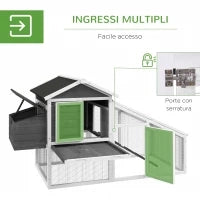 Gabbia per Galline o Anatre, Pollaio Prefabbricato in Legno con Tetto Impermeabile, 178x95x100 cm, Grigio