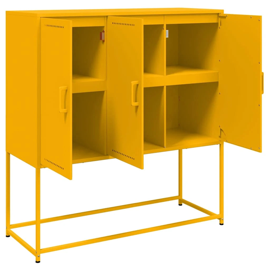 Buffet credenza cassettiera armadio mobile contenitore organizer cucina soggiorno salotto alto giallo senape 100,5 x 39 x 107 cm acciaio giallo 02_0034730