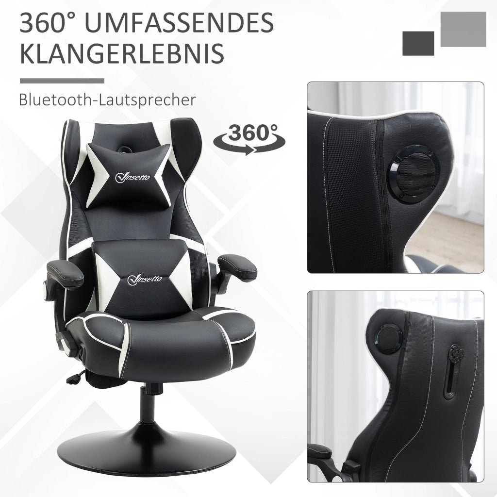 Sedia da Ufficio Gaming con Altoparlanti Bluetooth, Altezza Regolabile e Braccioli Pieghevoli, in Similpelle Bianco