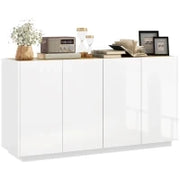 Credenza Moderna con Armadietti a 2 Ante, Chiusura Ammortizzata e Ripiani Regolabili, 140x40x75cm, Bianco Lucido