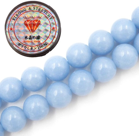 Kralen con corda per l'arte di fare gioielli Pietre decorative da utilizzare per l'arte di fare gioielli Bracciale energetico guaritore 6 mm = 128 pezzi e 1 rotolo di corda Angelite AAA 6 mm
