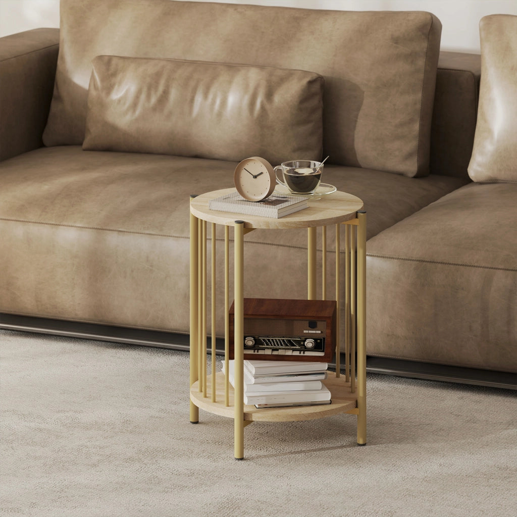 Tavolino rotondo a 2 livelli con ripiano ¨C zephmum ¨C ?41x49 cm natural