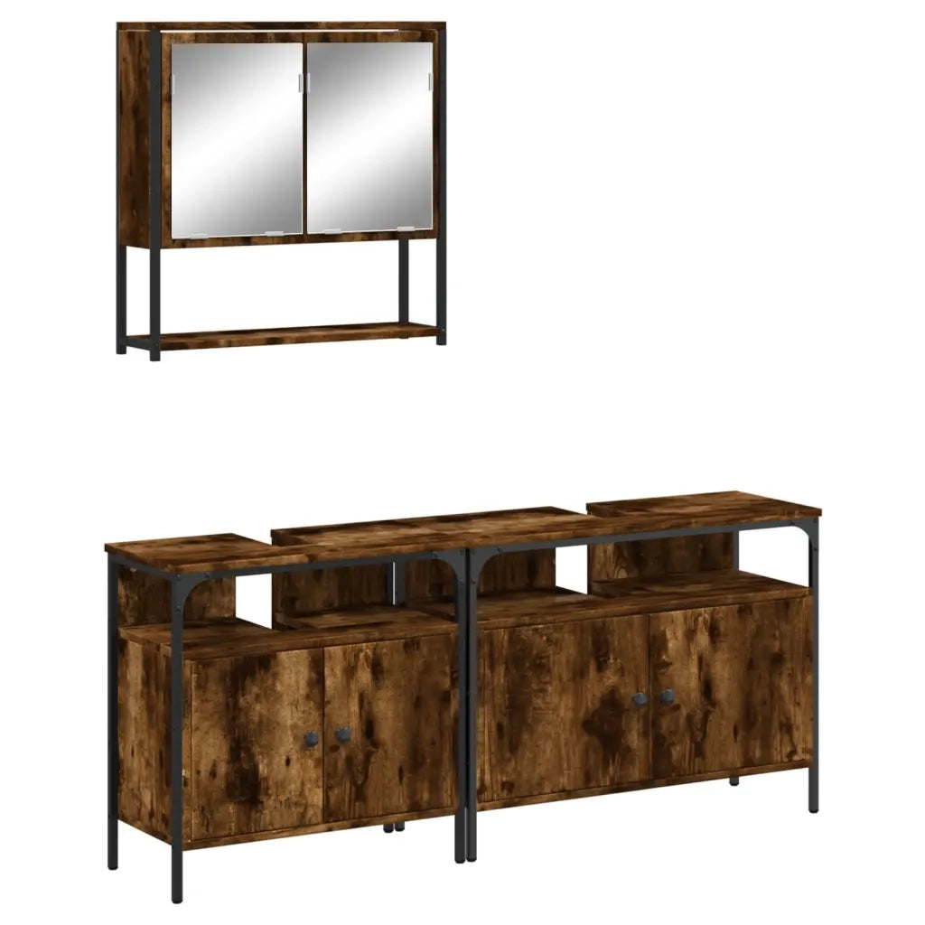 Set Mobili da Bagno 3 pz Rovere Fumo in Legno Multistrato 3214667