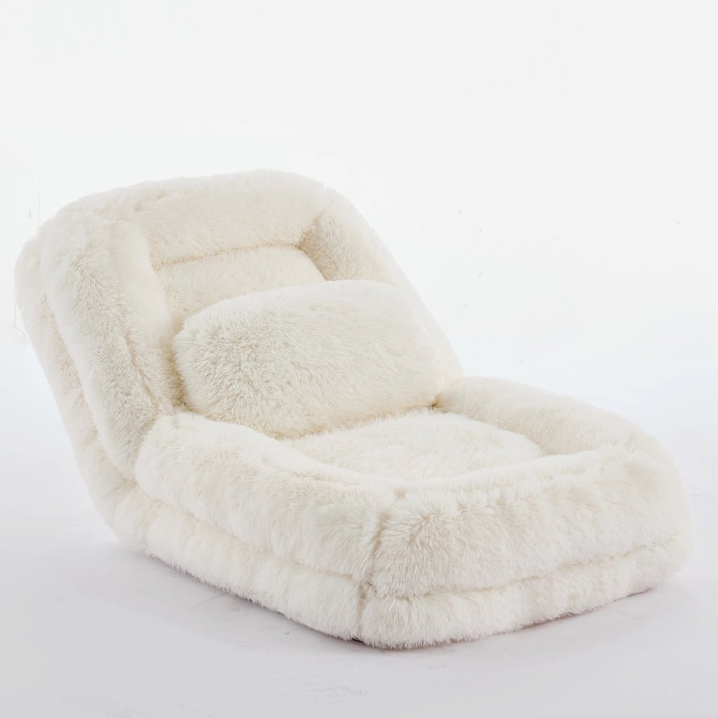 Poltrona da Gaming Pieghevole ¨C MINIMAL ¨C Beige, Tessuto Peluche, 5 Posizioni