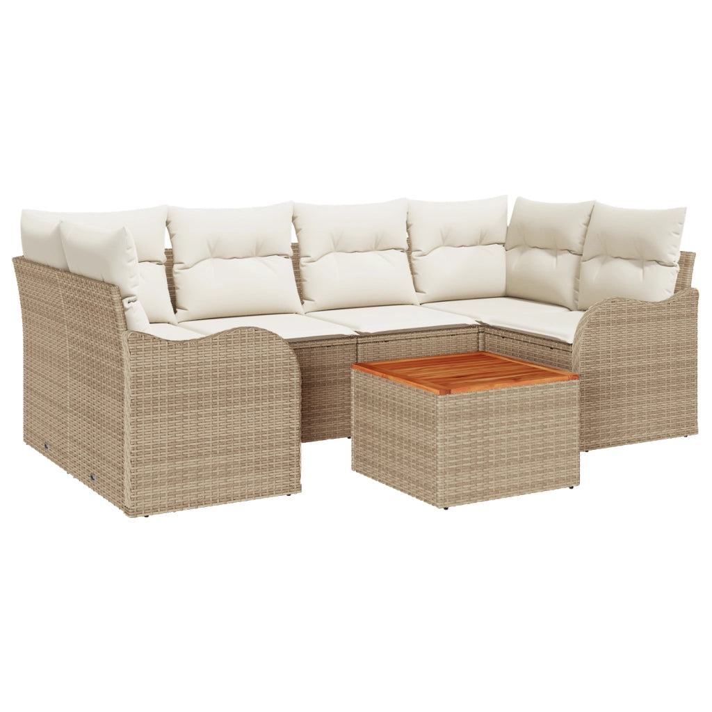 Set Divano Giardino da 7 Pezzi con Cuscini Beige Polyrattan Acacia