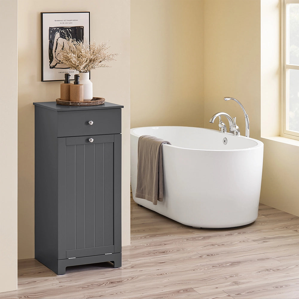 SoBuy | Lavatrice mobile grigio scuro con cestello | Mobile bagno con portabiancheria e 1 porta | Mobili bagno con cassetto | 40.0x38.0x90.0 cm | Capacità di carico 20 kg | BZR21-II-DG