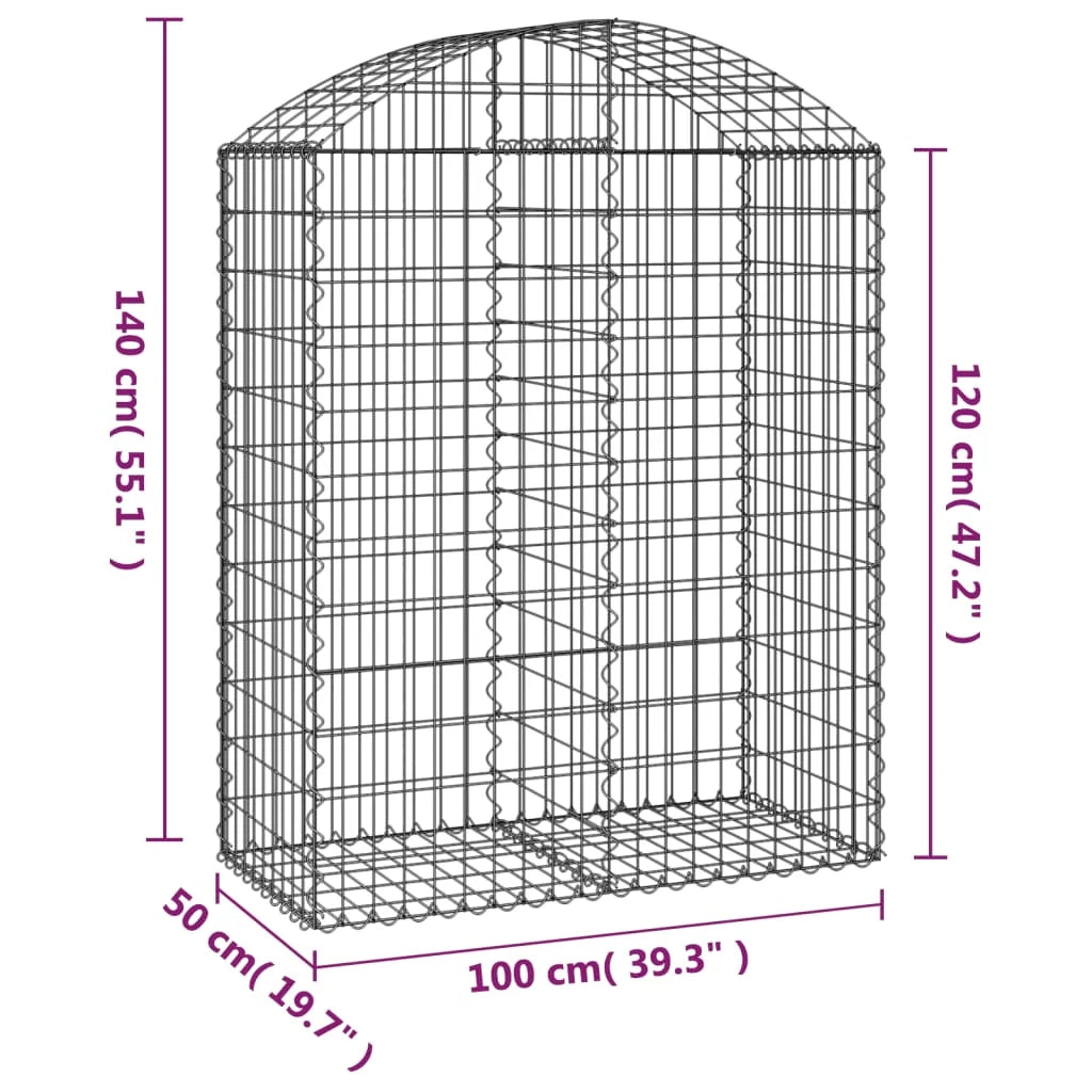 Cesto gabbione recinzione a gabbia muro di contenimento ad arco 100 x 50 x 120/140 cm ferro zincato argento 02_0039961