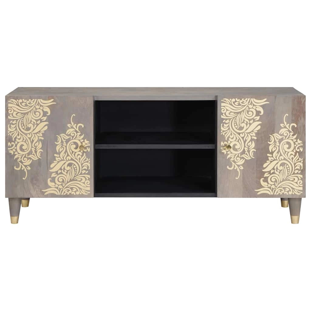 Mobile TV dal design moderno con spazio interno 105 x 33 x 46 cm legno massello di mango grigio 02_0057880