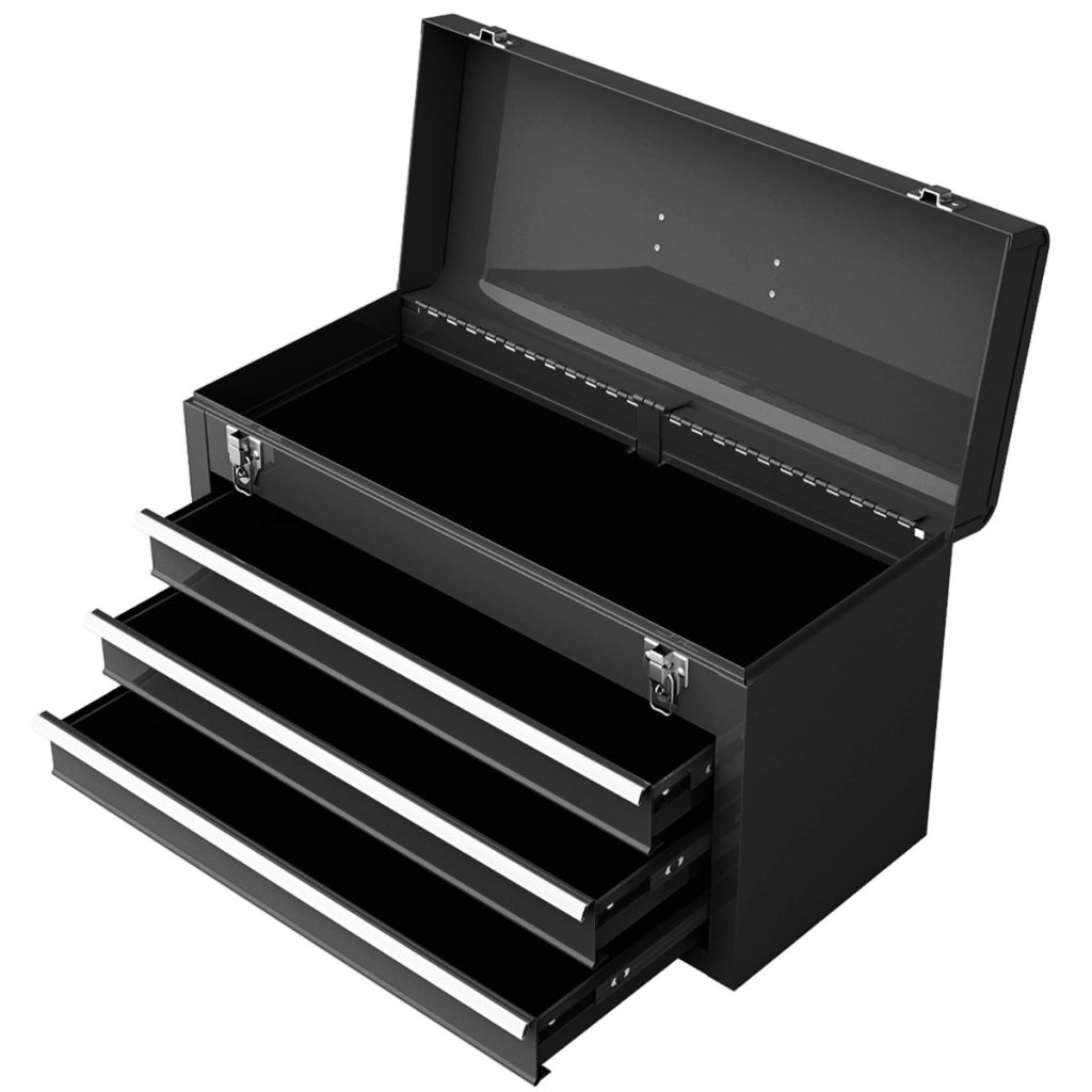 Cassetta portatile per attrezzi in metallo con 3 cassetti e vassoio portaoggetti, Valigetta degli attrezzi 52cm Nero-Deposito utensili Tool