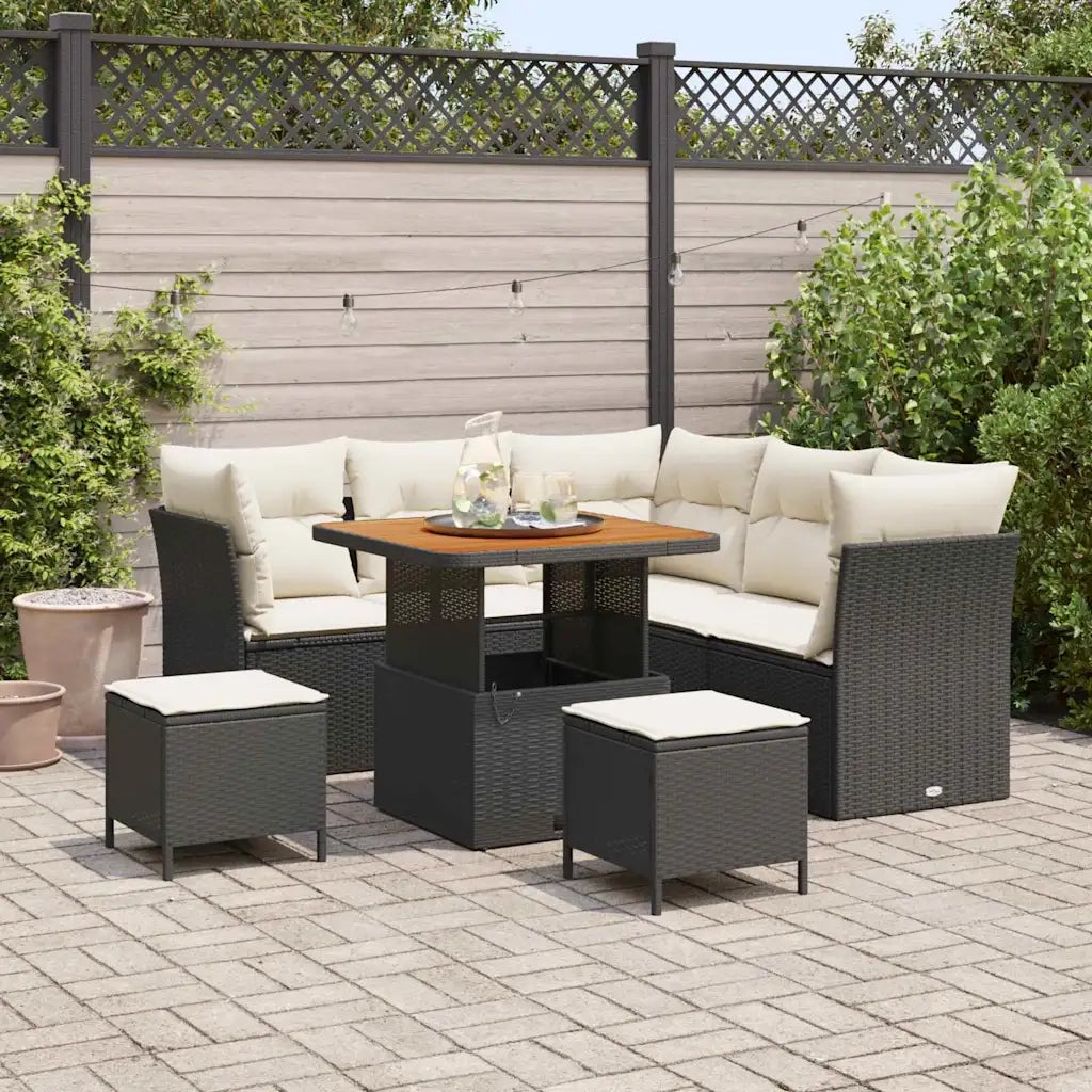 Set Divano da Giardino 8 pcs Nero polyrattan
