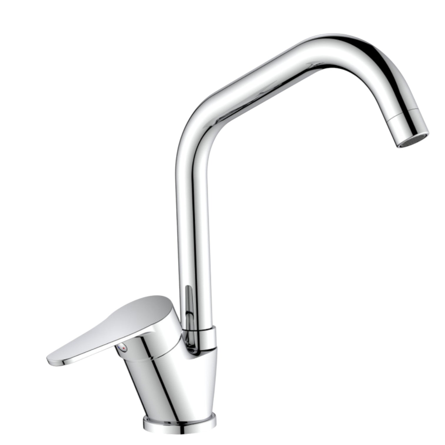 Miscelatore per cucina in ottone cromato, canna a ponte