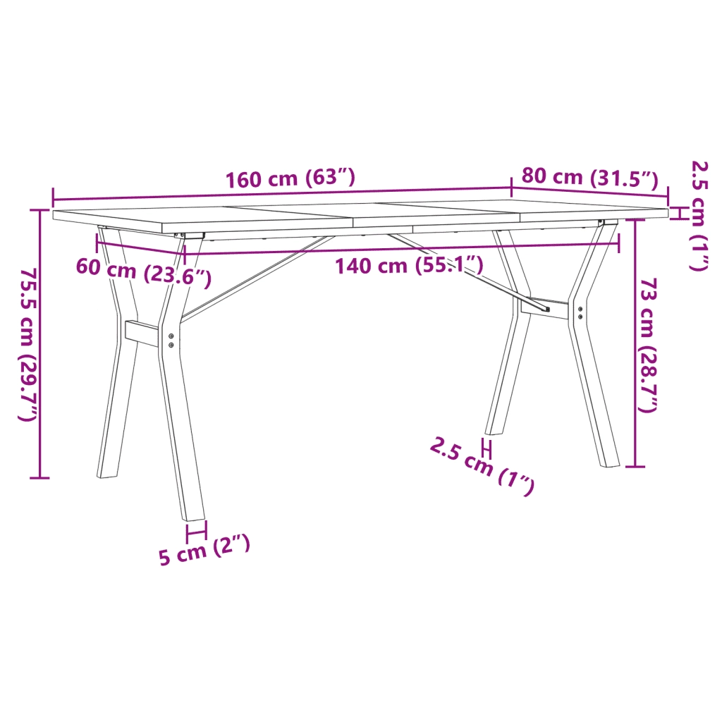Tavolo da Pranzo Telaio a Y 160x80x75,5 cm Legno Pino e Acciaio 3282787
