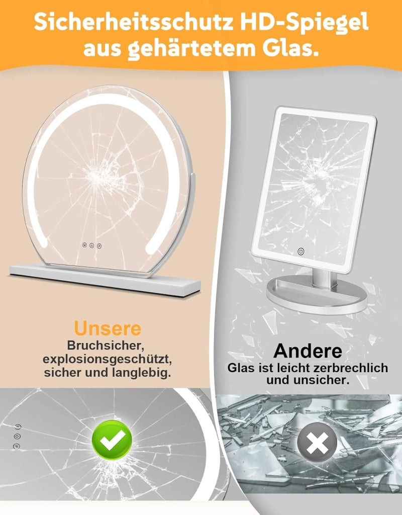 ZMH Specchio per il trucco illuminato rotondo specchio da toeletta LED 40x35cm 3 modalità di illuminazione regolabili