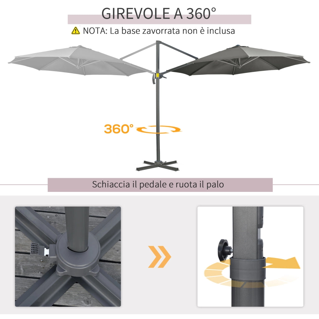 Easycomfort Ombrellone da Giardino Decentrato 3x2.5 m Girevole a 360° con Angolazione Regolabile, Grigio
