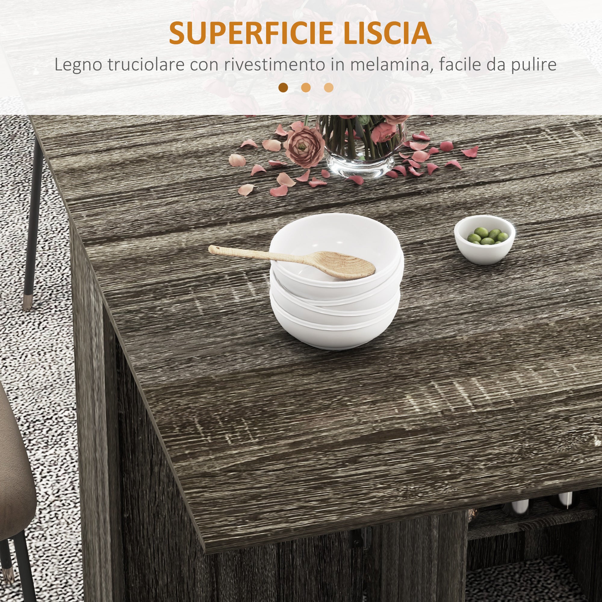 Tavolo Salvaspazio a Ribalta 140x75x74 cm fino a 6 Persone Rivestimento in Melamina Grigio