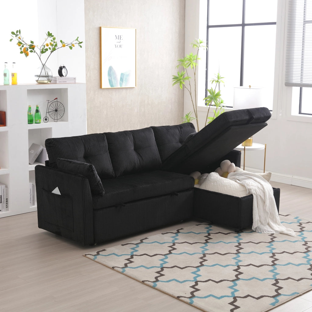 Divano letto modulare con contenitore e sedute intercambiabili 206x108 cm; nero
