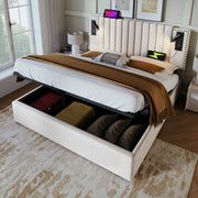 LETTO Contenitore 140x200 cm Beige con luce di lettura e USB