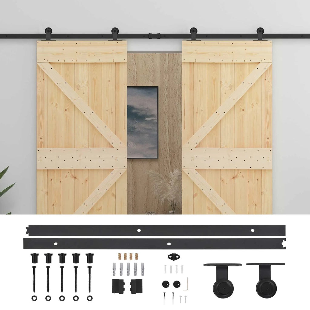 Porta scorrevole 2 pcs Naturale e Nero Legno Massello di Pino 3444881