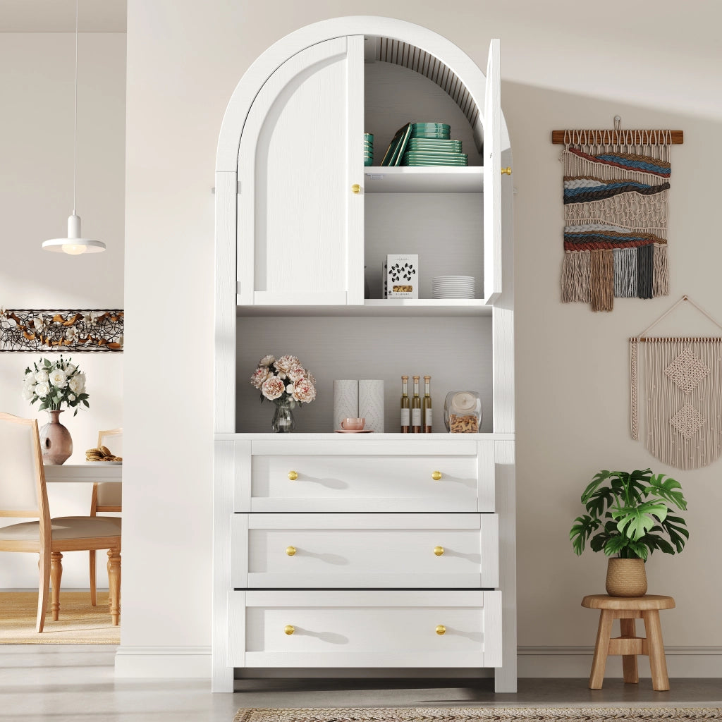 Armadio Contenitore con 2 Ante; 3 Cassetti e Vano a Giorno; Stile Moderno; in MDF; 70??35??180 cm; Bianco
