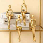 Set di Sculture di 4 pezzi - Statue astratte - Resina dorata - Resistente all'usura - Facile da pulire - Decorazione interiore - Statue decorative
