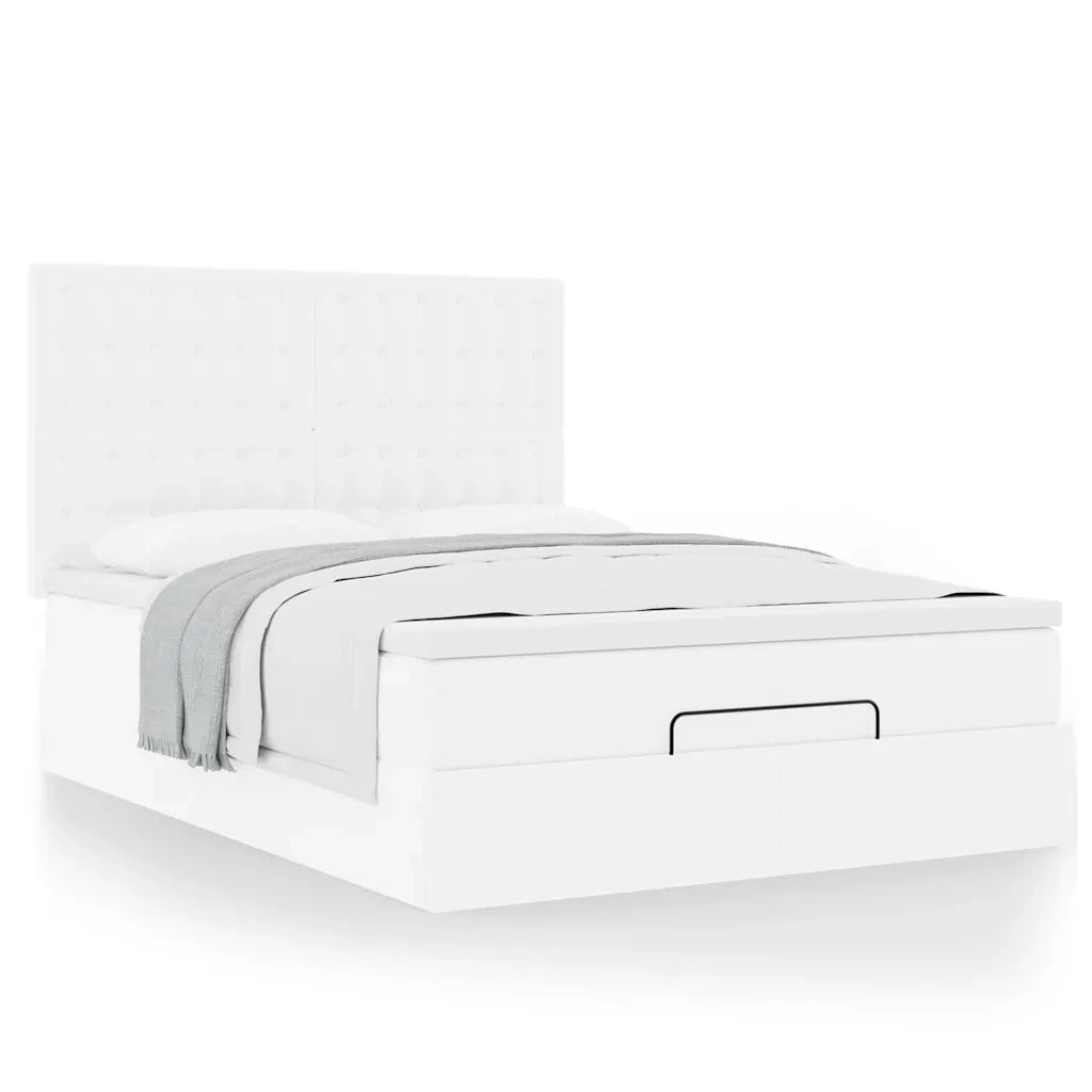 Struttura Letto Pouf con Materasso Bianco 140x200 cm Similpelle 3313007