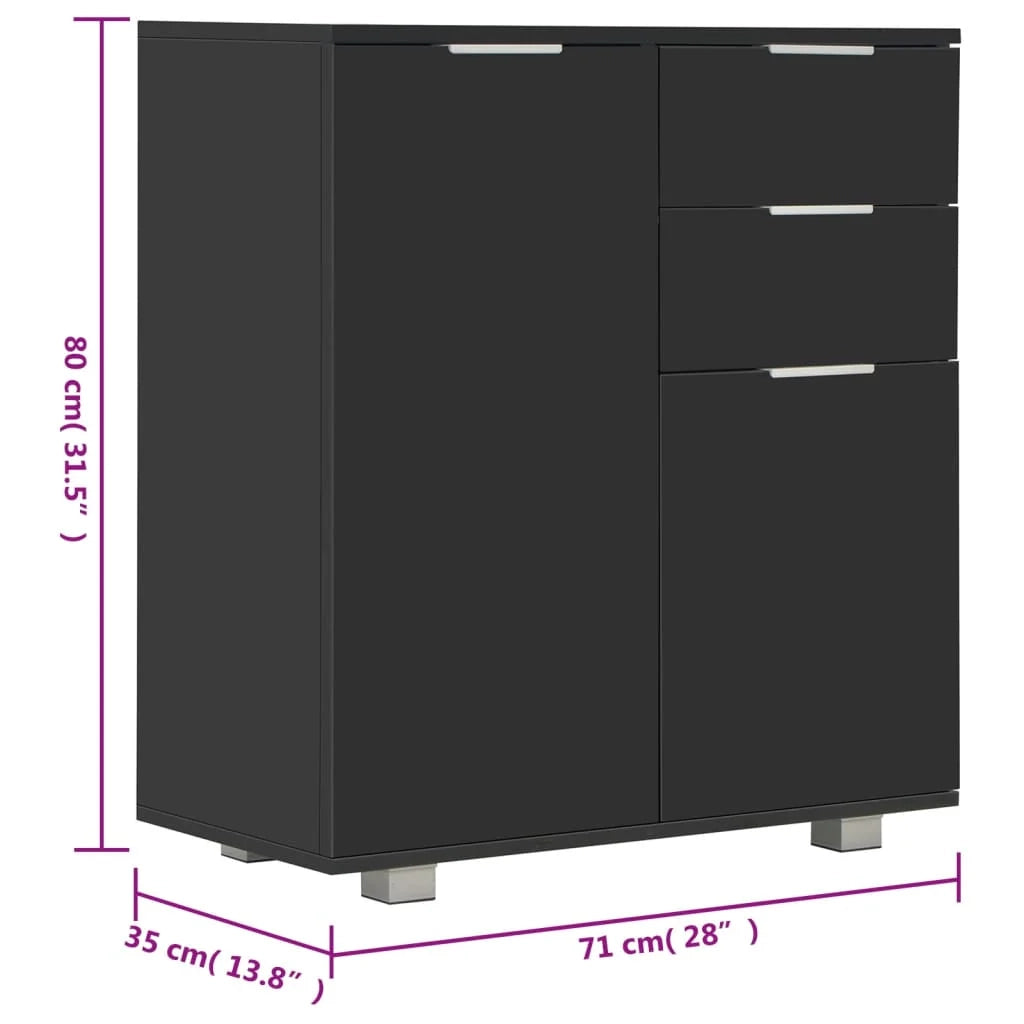 Buffet credenza cassettiera armadio mobile contenitore organizer per cucina soggiorno finitura lucida 71 x 35 x 80 cm legno ingegnerizzato nero 02_0036167