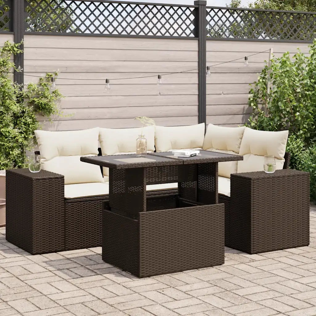 Set Divano da Giardino 5 pz con Cuscini Marrone in Polyrattan 3326794