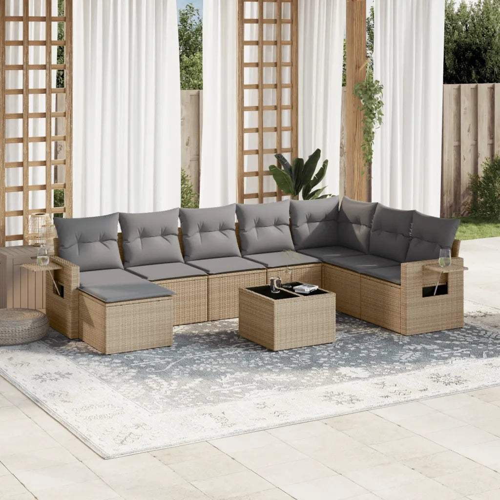 Set Divano da Giardino 9 pz con Cuscini Beige in Polyrattancod mxl 114160