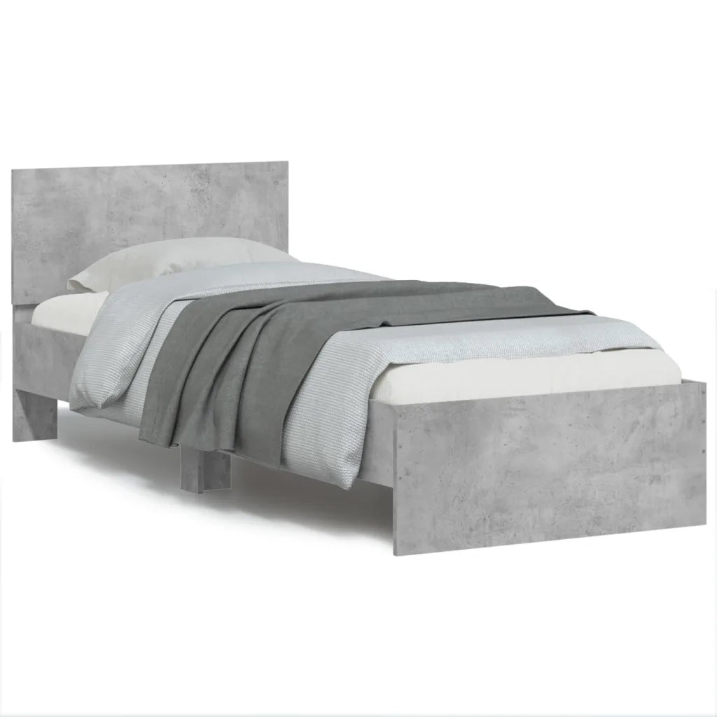 Letto singolo | Letto per adulti | Giroletto con Testiera e LED Grigio Cemento 90x200 cm