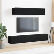 Set di Mobile TV a 4 Pezzi in Legno Ingenerizzato Nero