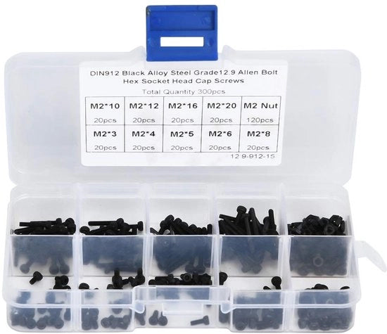 Set di viti a sezione hexagonale - 300 pezzi - Nero - M2 x 3-20mm - Ideale per la riparazione di macchine e l'autoassistenza - Qualità eccellente