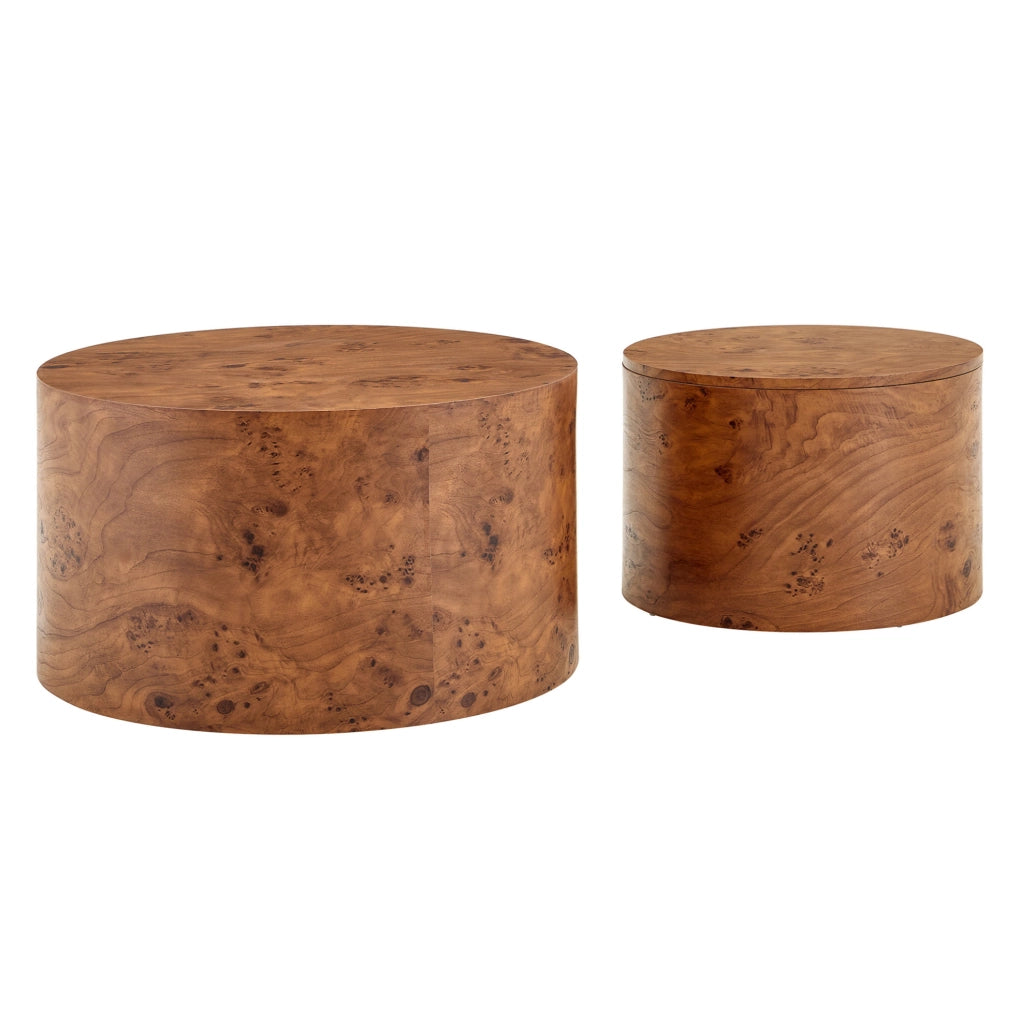 Set di 2 tavolini da caffè; con vano interno e coperchio rimovibile; in MDF effetto legno marrone