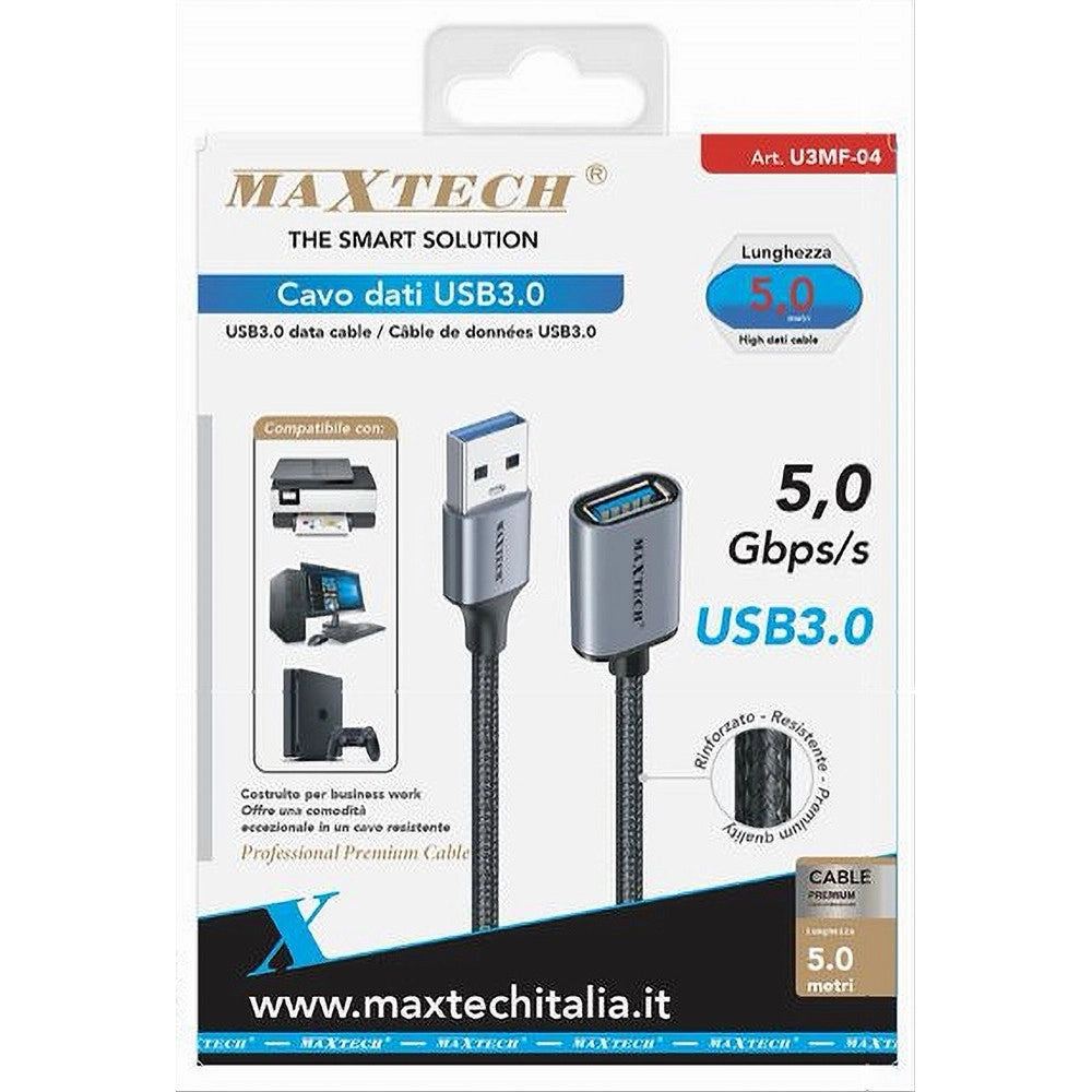 Trade Shop - Cavo Dati Prolunga Usb3.0 Maschio A Femmina Da 5 Gbps/s 5mt Stampante Pc U3mf-04 -