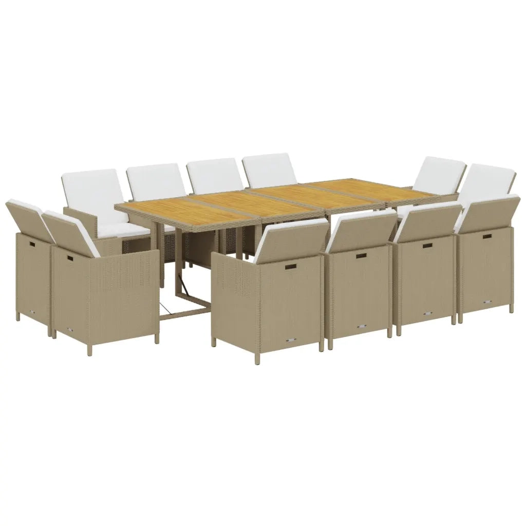 Set da Pranzo per Giardino 13pz con Cuscini in Polyrattan Beige cod mxl 38607