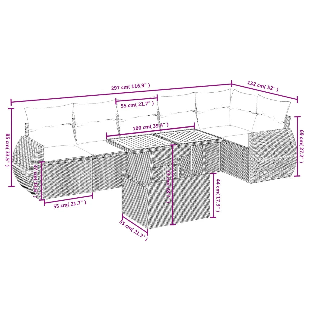 Set Divani da Giardino con Cuscini 7pz Nero Polyrattan 3272204