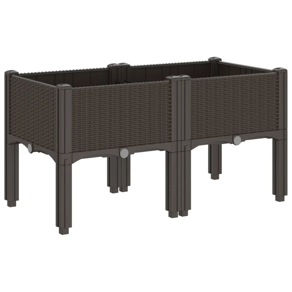 Fioriera | Cassetta per fiori | Vaso da Giardino con Gambe Marrone 80x40x42 cm in PP