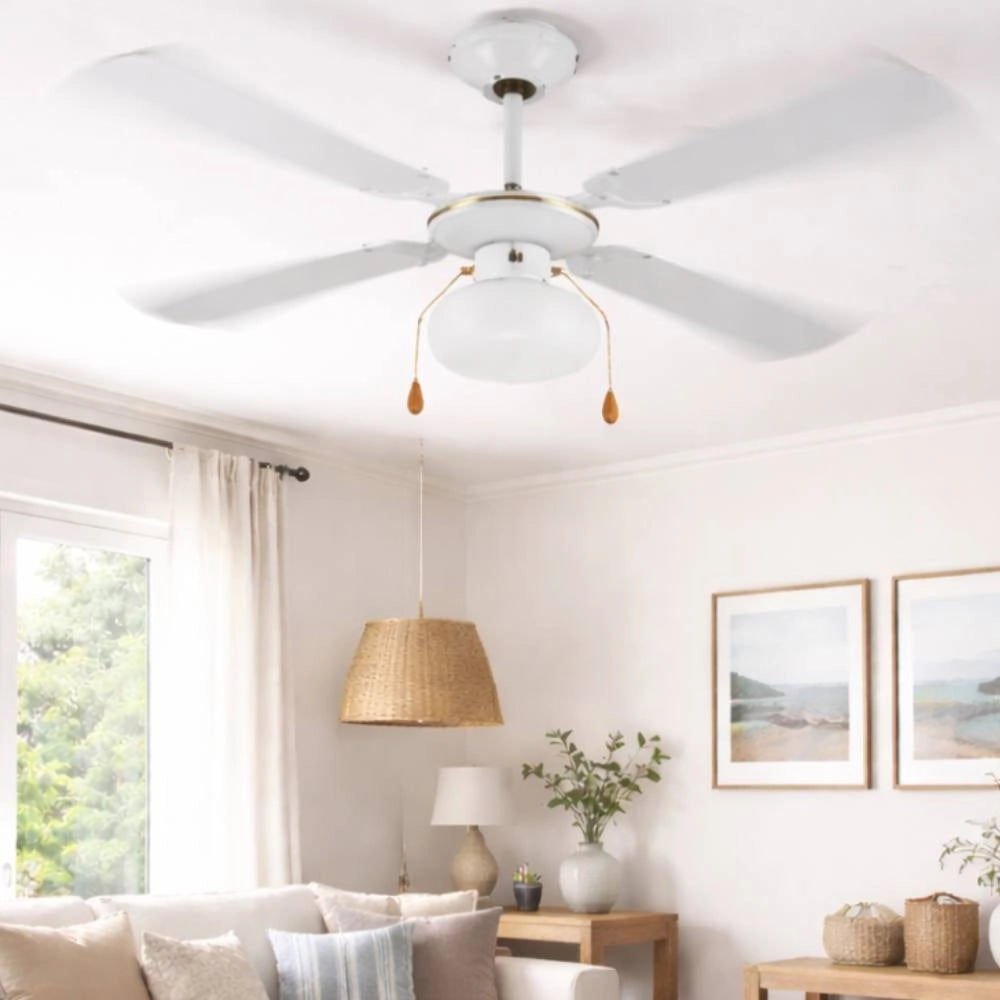 Ventilatore a soffitto zephir zfs9107 con luce e 4 pale, 3 velocità *** colore bianco, confezione 1