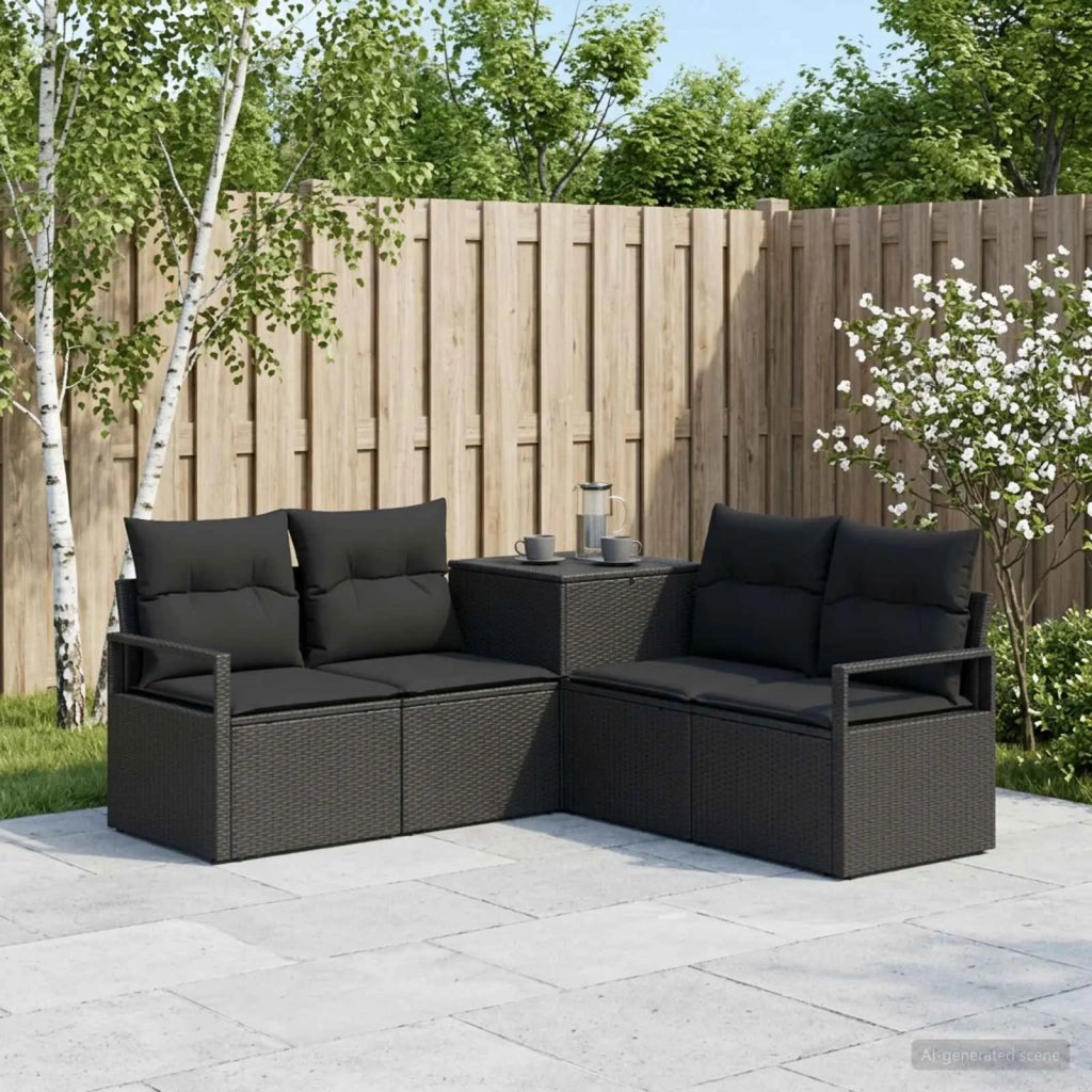 Set di divani 5 pz Nero Rattan sintetico e Acciaio 3447788