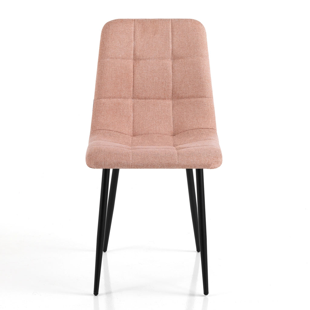 Sedia CORFU-B PINK in velluto rosa trapuntato con gambe nere