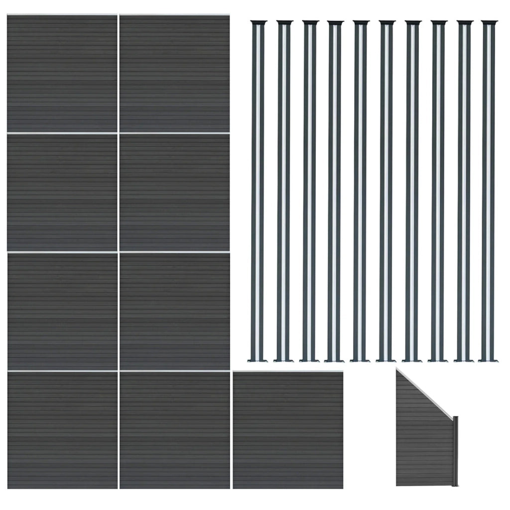 Pannelli Recinzione x9, Elemento Angolare & 11 Pali Metallo 185cm Grigio