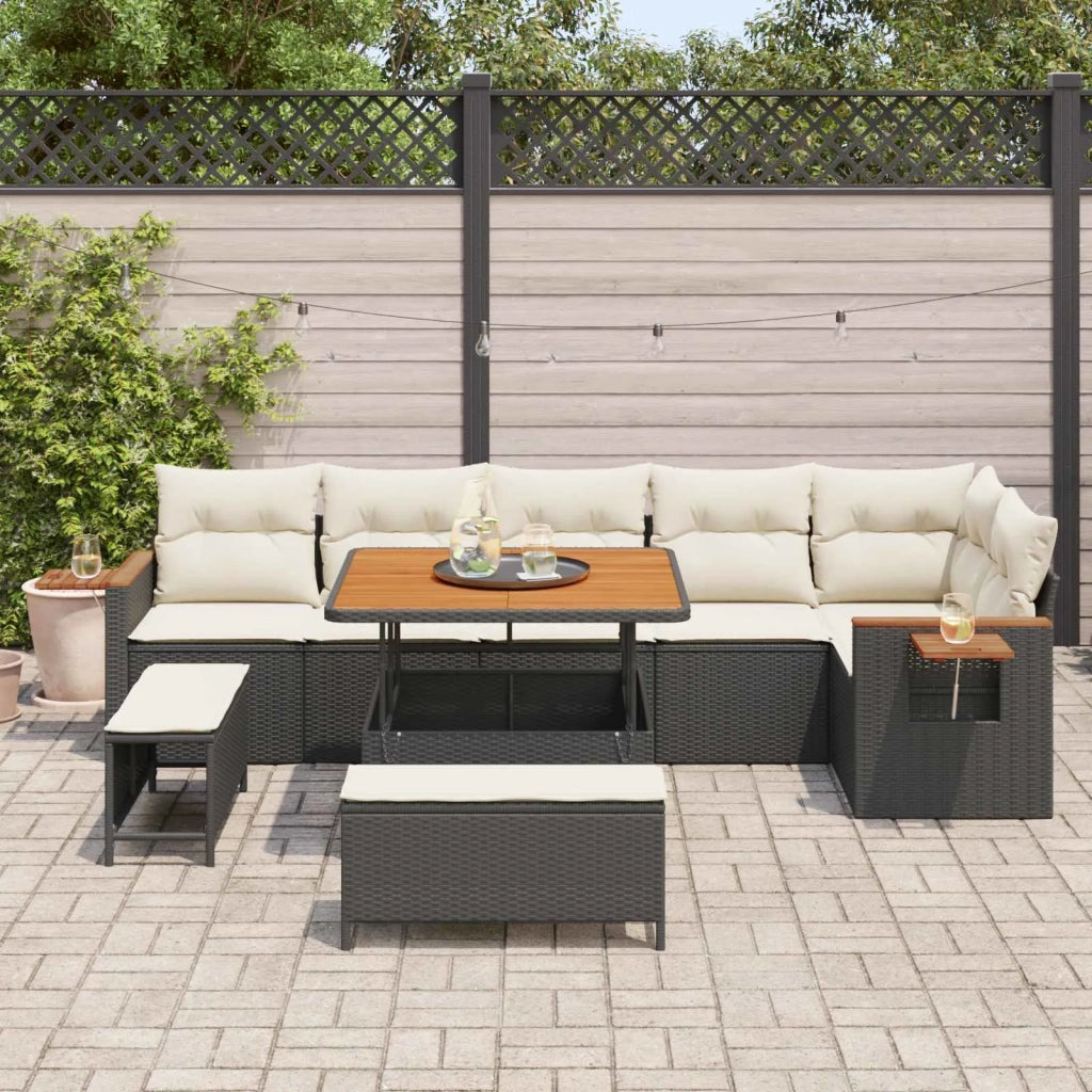 Set Divano da Giardino 9 pcs Nero polyrattan