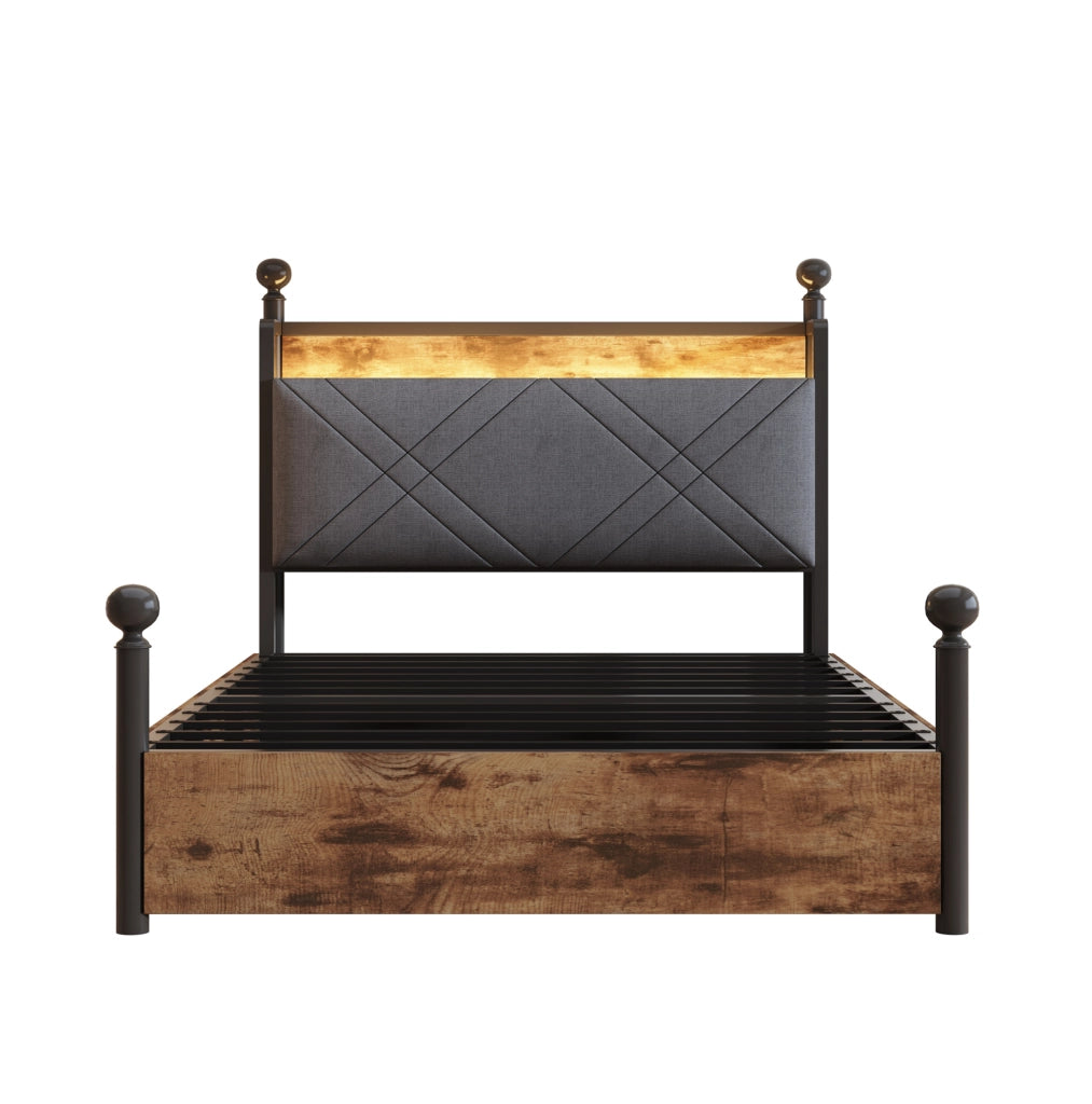 Letto singolo multifunzione 90x190 cm con baldacchino removibile; LED; USB e struttura nera in metallo