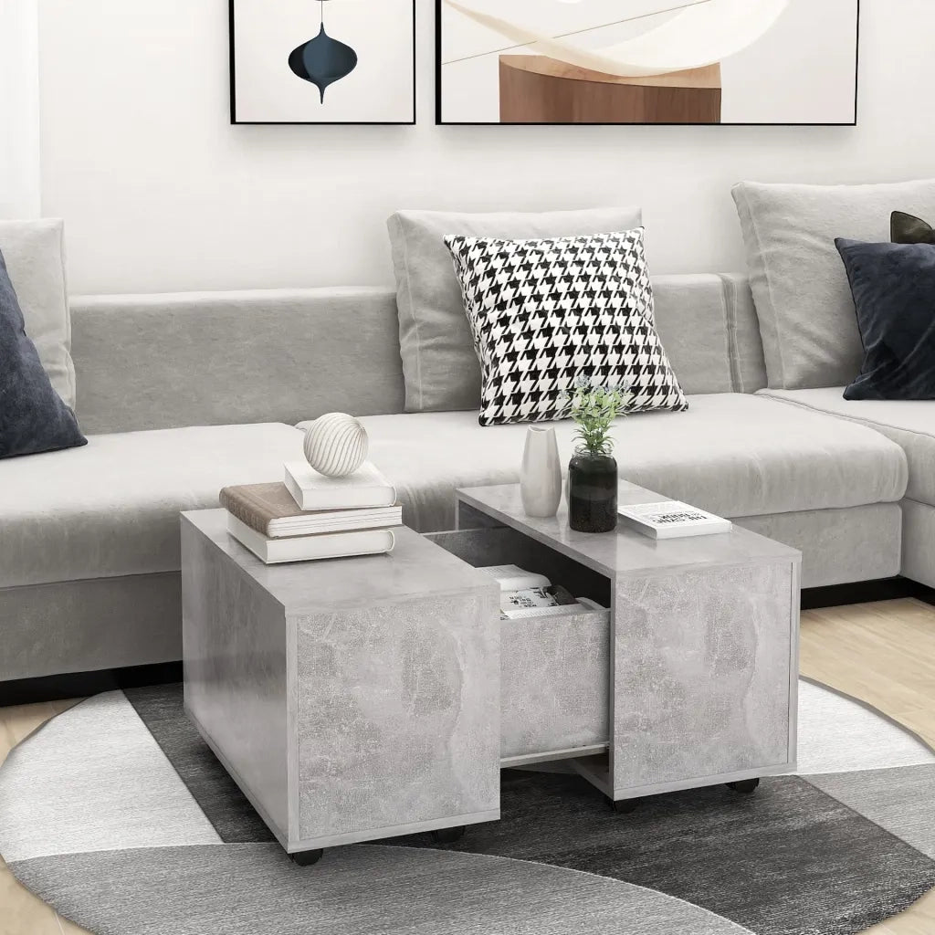 Tavolino da Salotto-Tavolino da soggiorno-Tavolo Grigio Cemento 60x60x38cm Legno Multistrato
