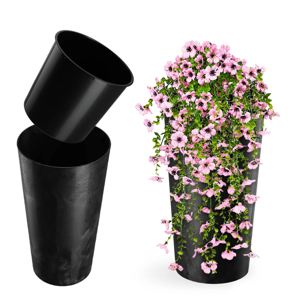Vaso da fiori KADAX 57 cm con coperchio e inserto, vaso da fiori in plastica nero