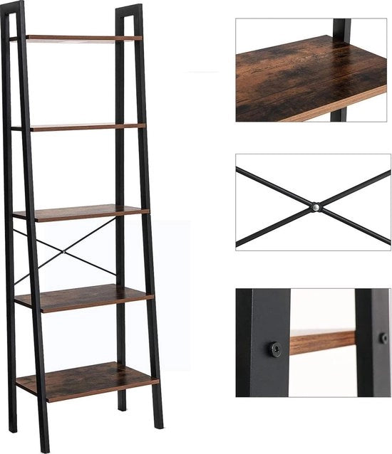 Libreria vintage a 5 piani con struttura in metallo, facile da assemblare, adatta per soggiorno, camera da letto, cucina.